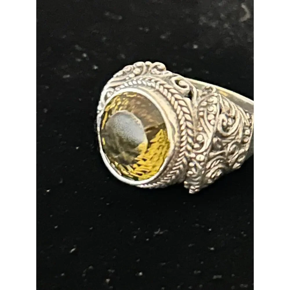 Sarda Sterling Silver 925 Filigree Peridot Statement Ring - Size 7